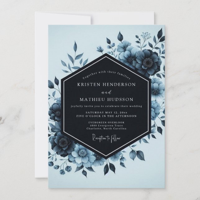 Indigo Twilight Bloom Wedding Invitation (Front)