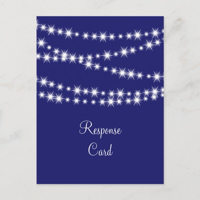 Indigo Twinkle Lights RSVP Invitation Postcard (Front)