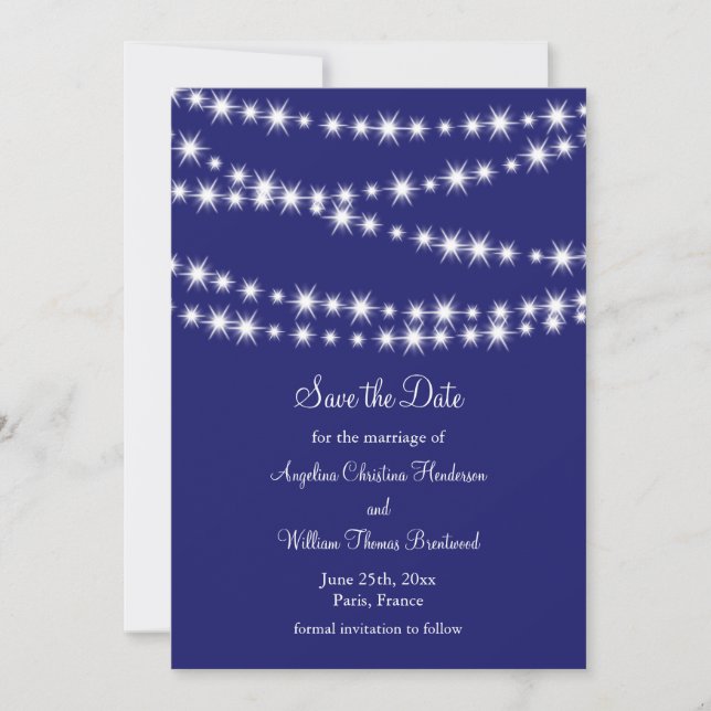 Indigo Twinkle Lights Save the Date (Front)