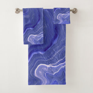 Indigo Very Peri Violet Agate Marble Abstraction Bath Towel Set