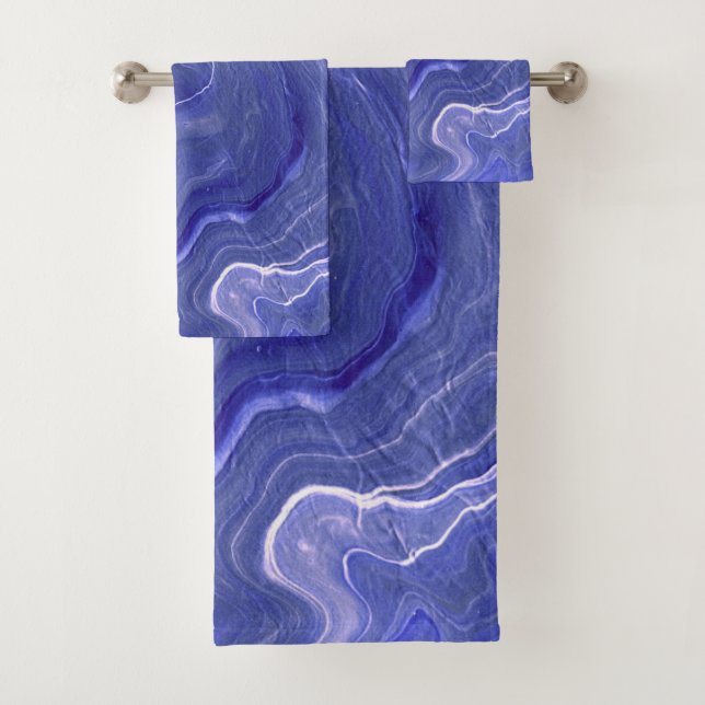 Indigo Very Peri Violet Agate Marble Abstraction  Bath Towel Set (Insitu)