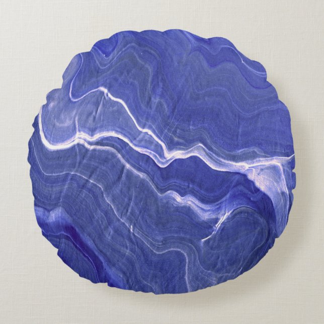 Indigo Very Peri Violet Agate Marble Abstraction Round Cushion (Front)