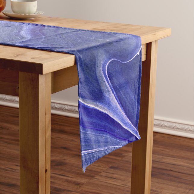 Indigo Very Peri Violet Agate Marble Abstraction   Short Table Runner (In Situ)