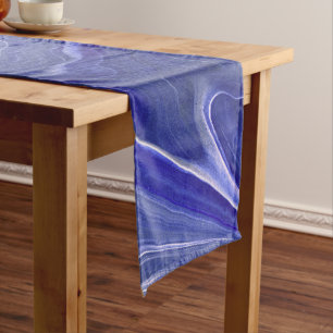 Indigo Very Peri Violet Agate Marble Abstraction Short Table Runner