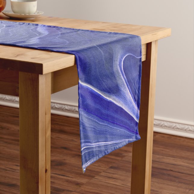Indigo Very Peri Violet Agate Marble Abstraction  Short Table Runner (In Situ)