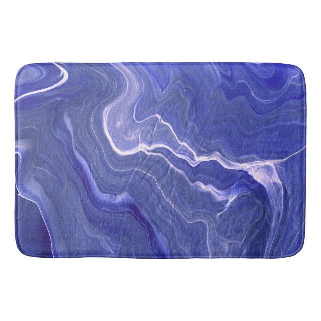 Indigo Violet Agate Marble Abstraction Bath Mat (Front)