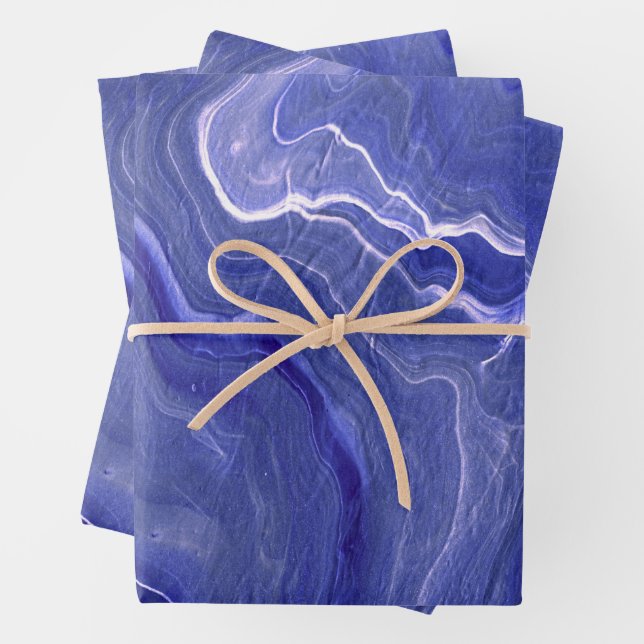 Indigo Violet Agate Marble Abstraction Wrapping Paper Sheet (In situ)