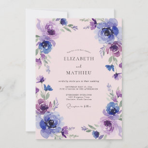 Indigo Violet Blossom Wedding Invitation