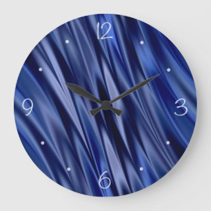 Indigo & violet blue satin style stripes large clock