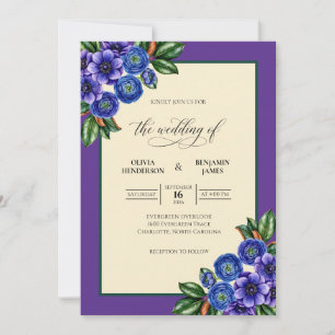 Indigo Violet Foliage Soft Eucalyptus Wedding Invitation
