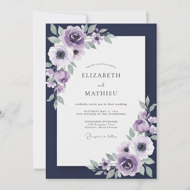 Indigo Violet Painted Wedding Invitation (Front)