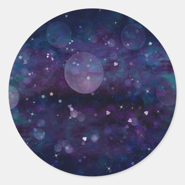 Indigo Violet Pretty Sparkle Lights Hearts & Stars Classic Round Sticker (Front)