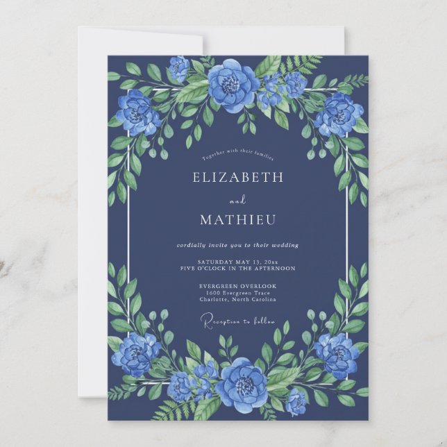 Indigo Vivid Floral Wedding Invitation (Front)