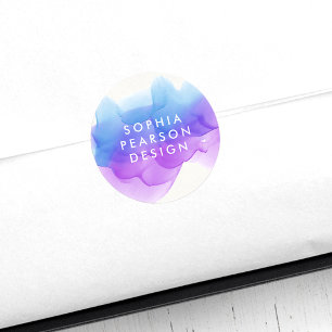 Indigo Watercolor Blot Classic Round Sticker