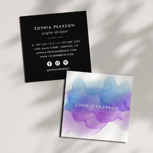 Indigo Watercolor Blot Social Media Square Business Card