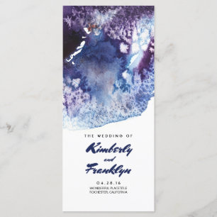 Indigo Watercolor Crystals Modern Wedding Programs