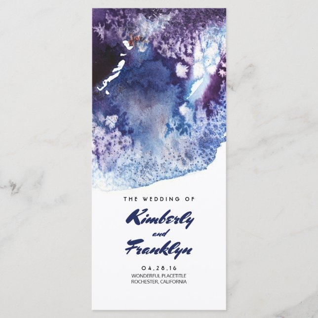 Indigo Watercolor Crystals Modern Wedding Programs (Front)