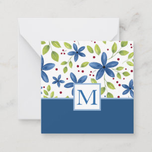 Indigo Watercolor Floral Bouquet Pattern Card
