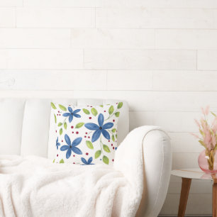 Indigo Watercolor Floral Bouquet Pattern Cushion