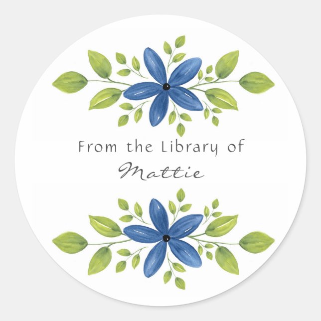 Indigo Watercolor Floral Swag 2 Classic Round Sticker (Front)