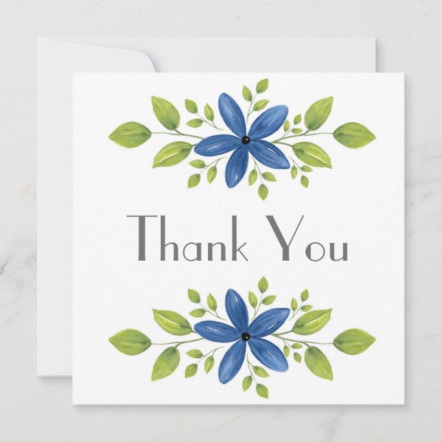 Indigo Watercolor Floral Swag 2 Thank You Card (Front)