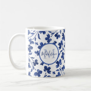 Indigo Watercolor Flower Stems Coffee Mug