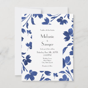 Indigo Watercolor Flower Stems Invitation