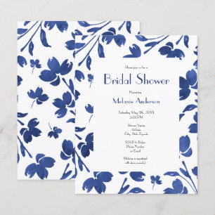 Indigo Watercolor Flower Stems Invitation
