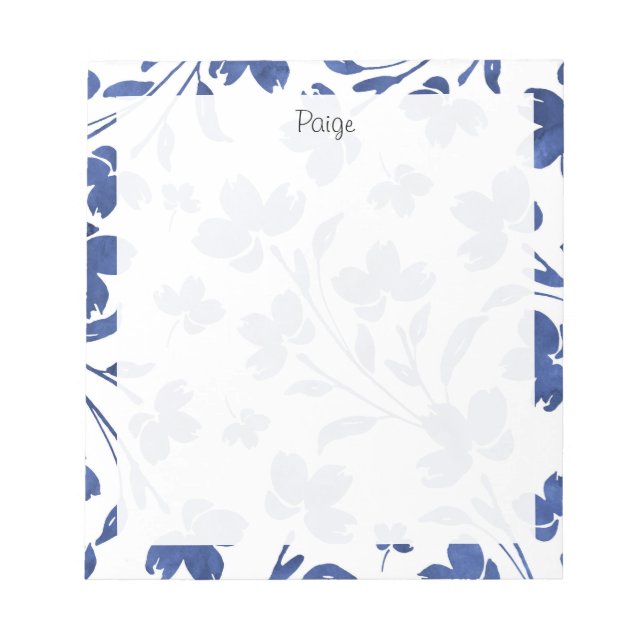 Indigo Watercolor Flower Stems  Notepad (Front)