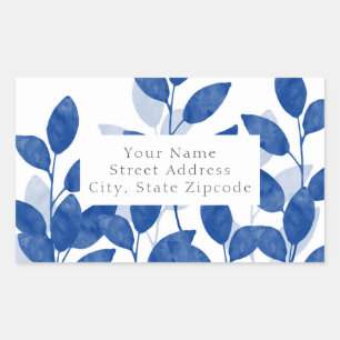Indigo Watercolor Leaves labels