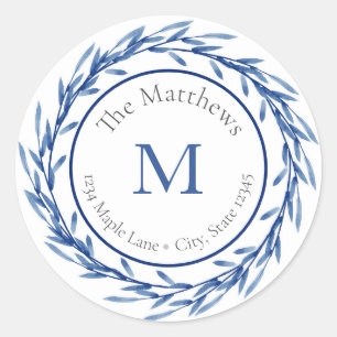 Indigo Watercolor Leaves labels