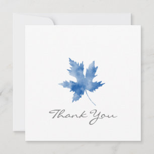 Indigo Watercolor Maple Leaf Thank You Card