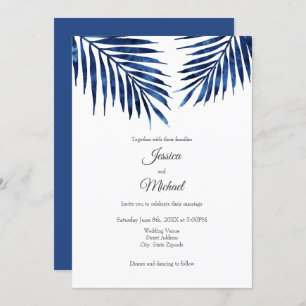 Indigo Watercolor Palm Fronds  Invitation