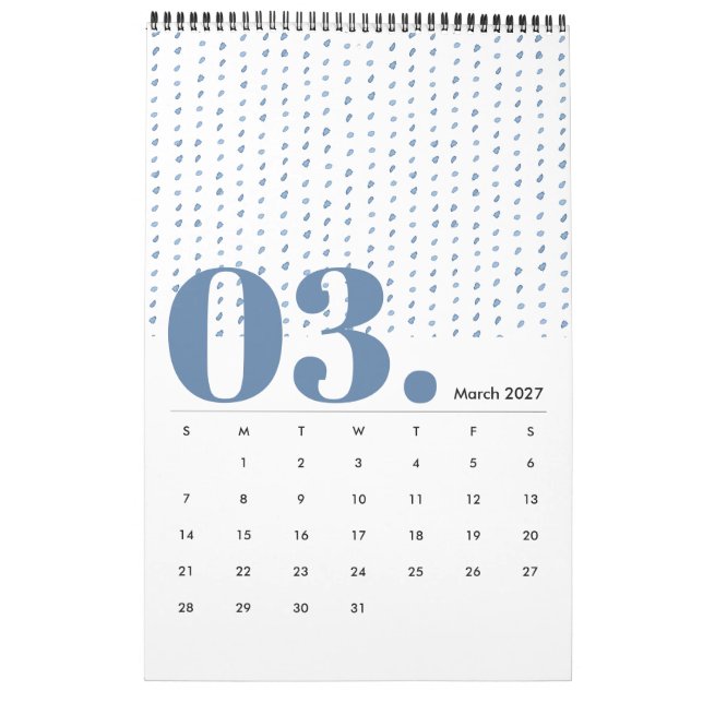 Indigo Watercolor Pattern Minimalist 2019 Calendar (Mar 2027)