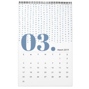 Indigo Watercolor Pattern Minimalist 2019 Calendar