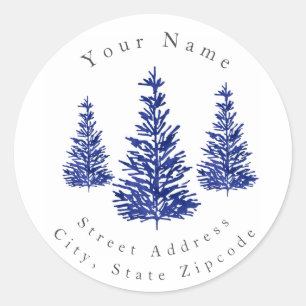 Indigo Watercolor Pine Trees Labels