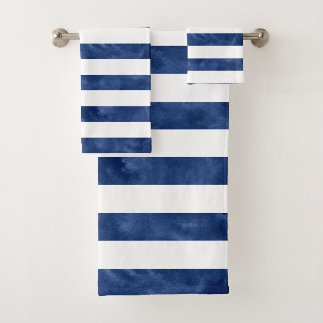 Indigo Watercolor Stripes Bath Towel Set (Insitu)