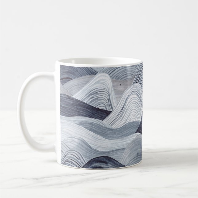 Indigo Watercolor Wave Seamless Coffee Mug (Left)