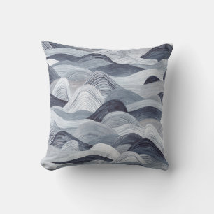 Indigo Watercolor Wave Seamless Cushion