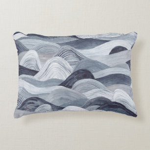Indigo Watercolor Wave Seamless Decorative Cushion