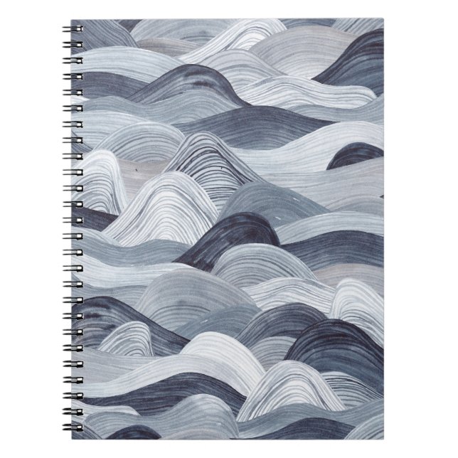 Indigo Watercolor Wave Seamless Notebook (Front)