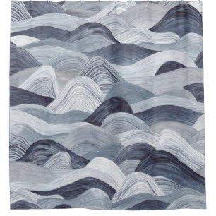 Indigo Watercolor Wave Seamless Shower Curtain