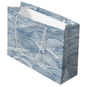 Indigo Wave Line Art Large Gift Bag