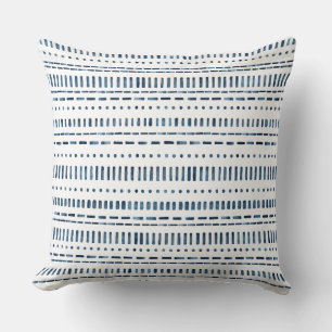 Indigo White Organic Stripes Throw Pillow