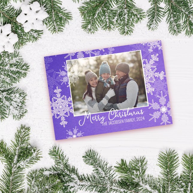 Indigo White Snowflakes Minimalist Christmas Photo Holiday Card (Creator Uploaded)