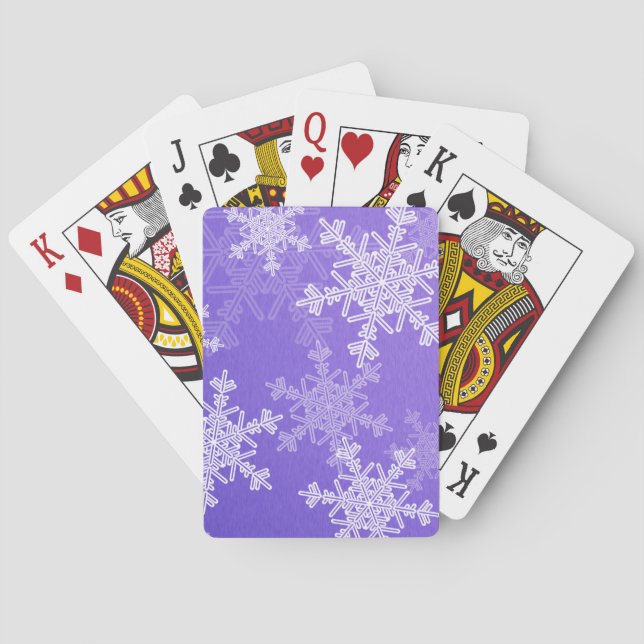 Indigo White Snowflakes Minimalist Christmas Playing Cards (Back)