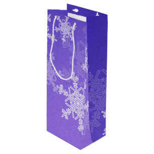 Indigo White Snowflakes Minimalist Christmas Wine Gift Bag