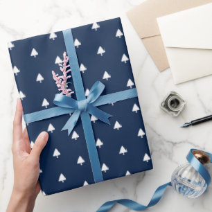 Indigo Winter Tree Watercolor Pattern Wrapping Paper