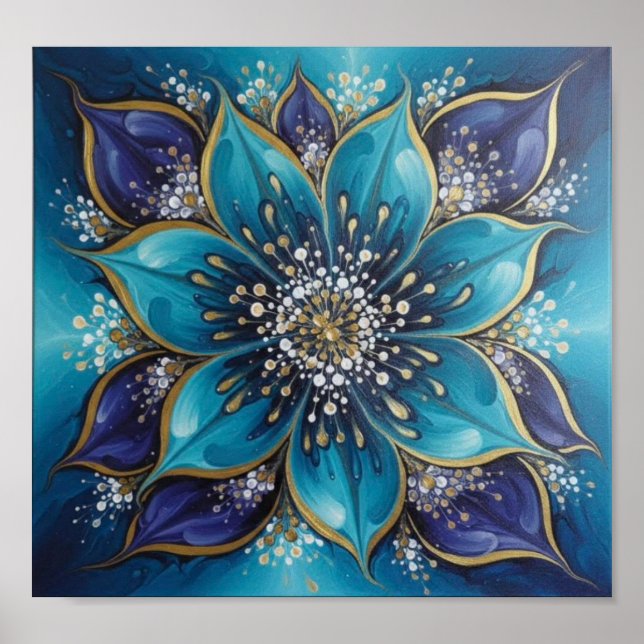 IndigoTealFloralMandala Poster (Front)