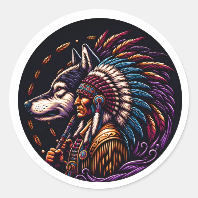 Indio and Lobo Classic Round Sticker (Front)